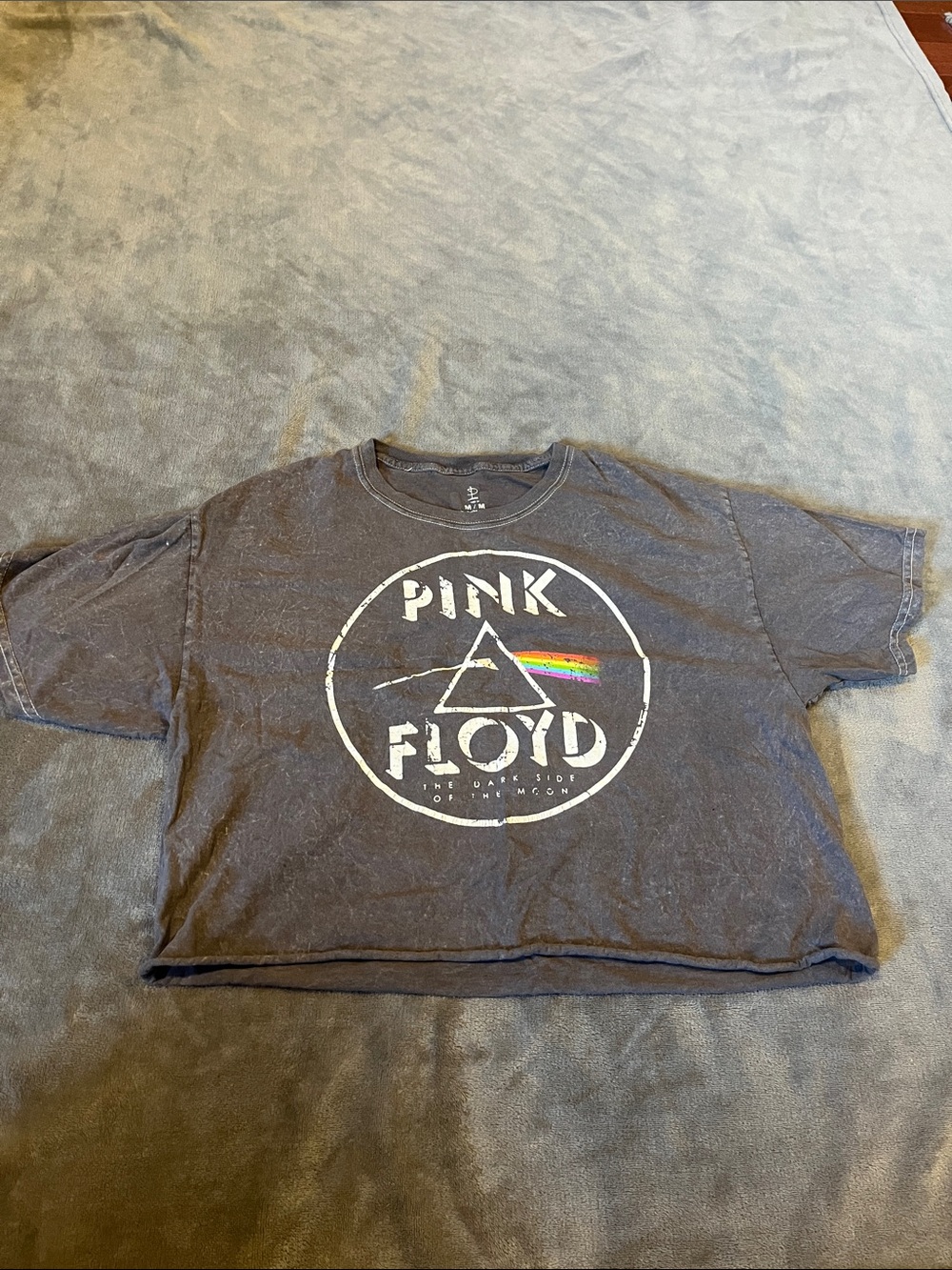 Pink Floyd Women's Charcoal Cropped Graphic Tee with Rainbow Accent